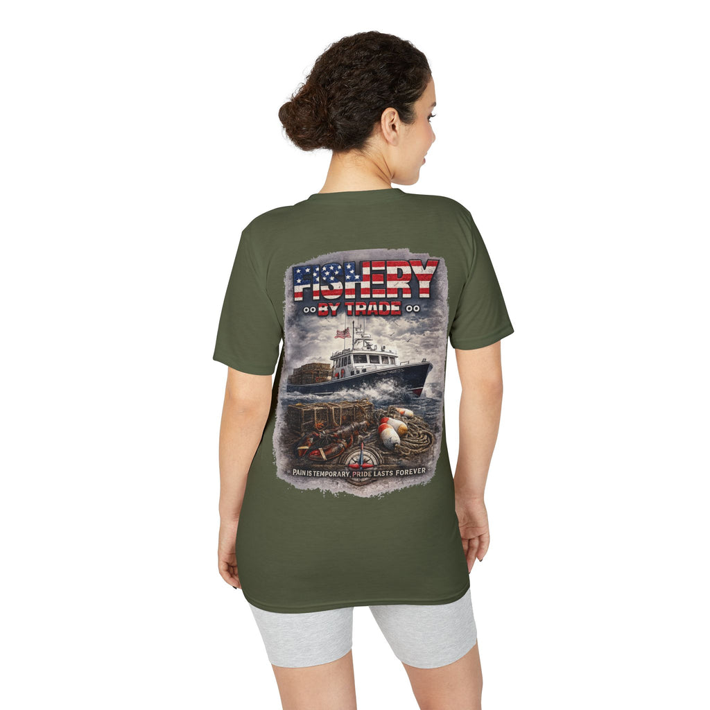 Fishing Boat T-Shirt — American Flag Fishery Graphic Tee for Anglers & Patriotic Outdoorsmen