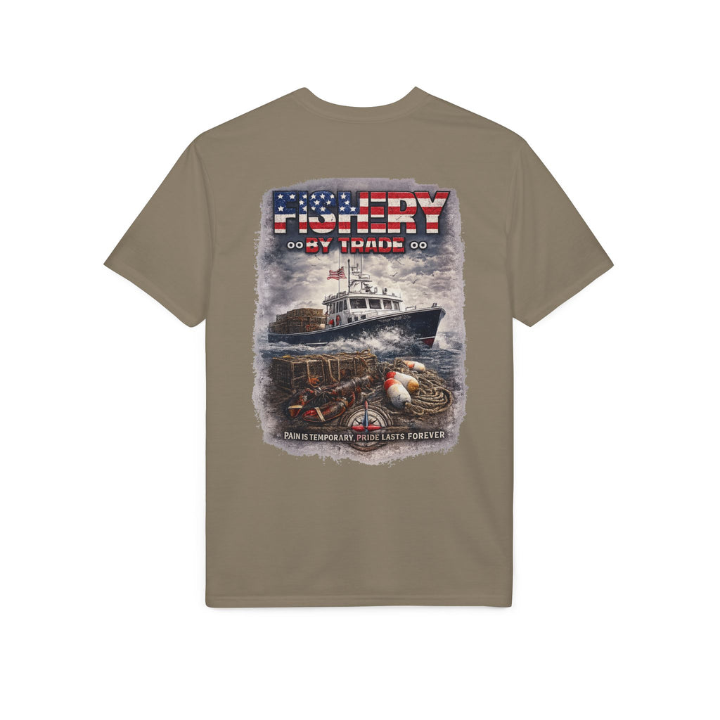 Fishing Boat T-Shirt — American Flag Fishery Graphic Tee for Anglers & Patriotic Outdoorsmen