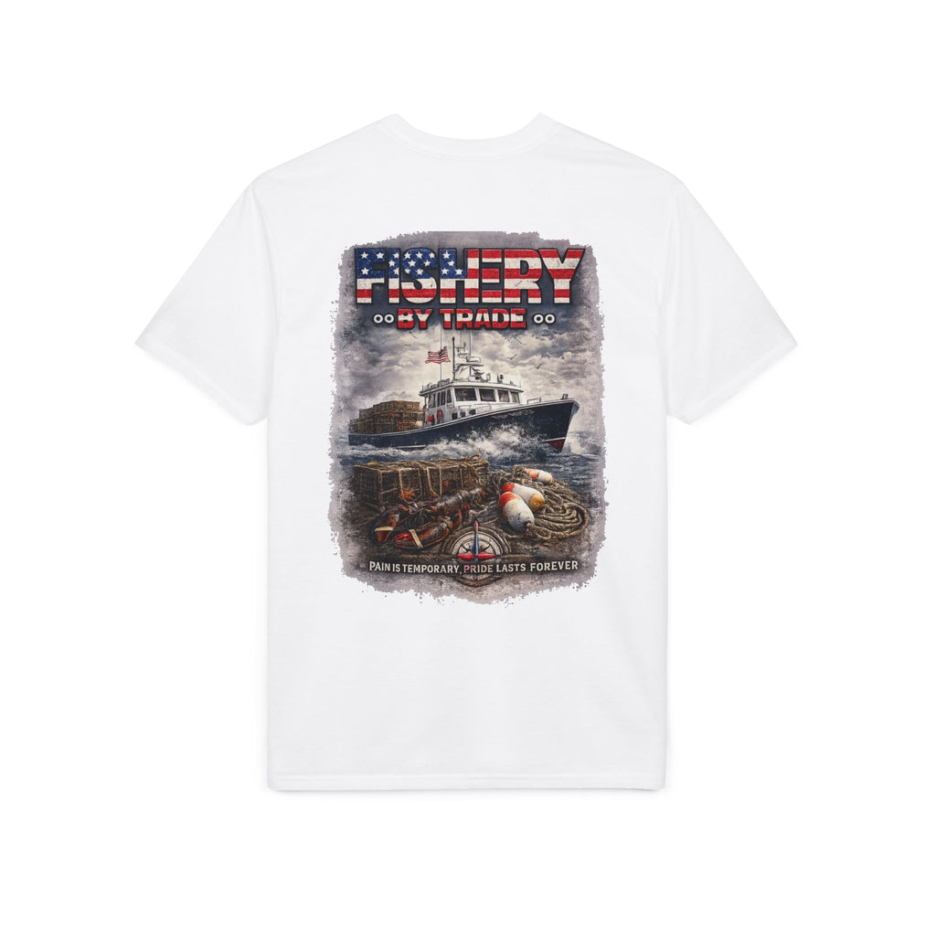 Fishing Boat T-Shirt — American Flag Fishery Graphic Tee for Anglers & Patriotic Outdoorsmen
