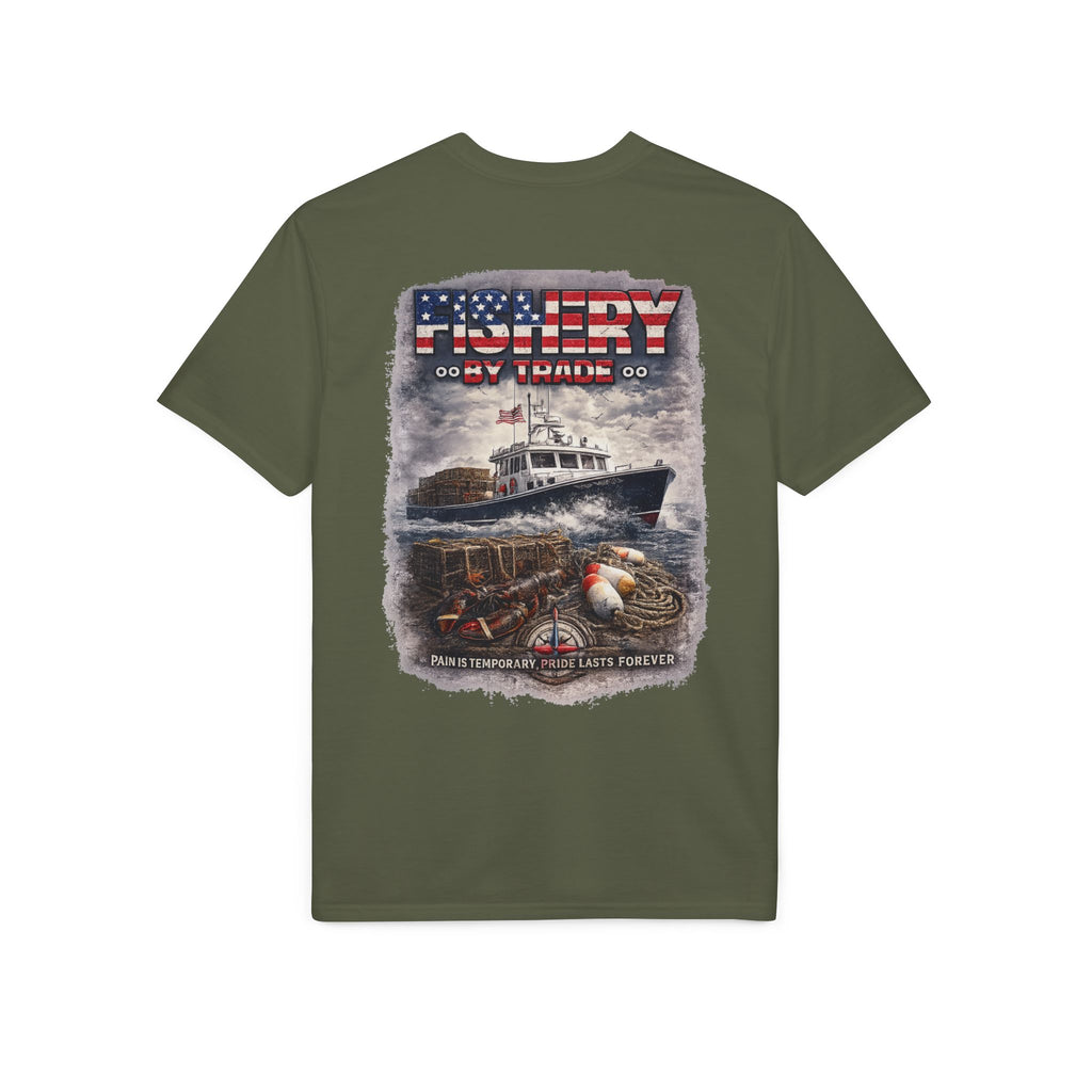 Fishing Boat T-Shirt — American Flag Fishery Graphic Tee for Anglers & Patriotic Outdoorsmen