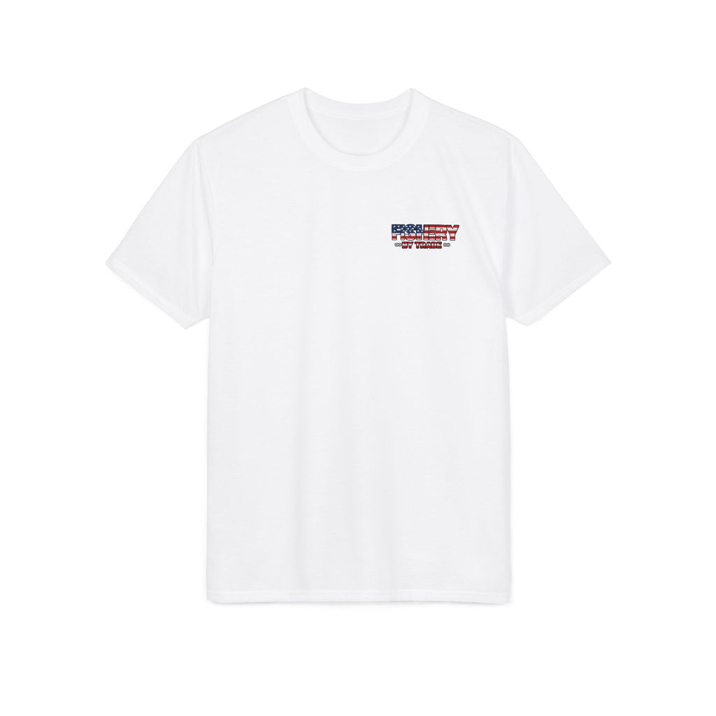 Fishing Boat T-Shirt — American Flag Fishery Graphic Tee for Anglers & Patriotic Outdoorsmen