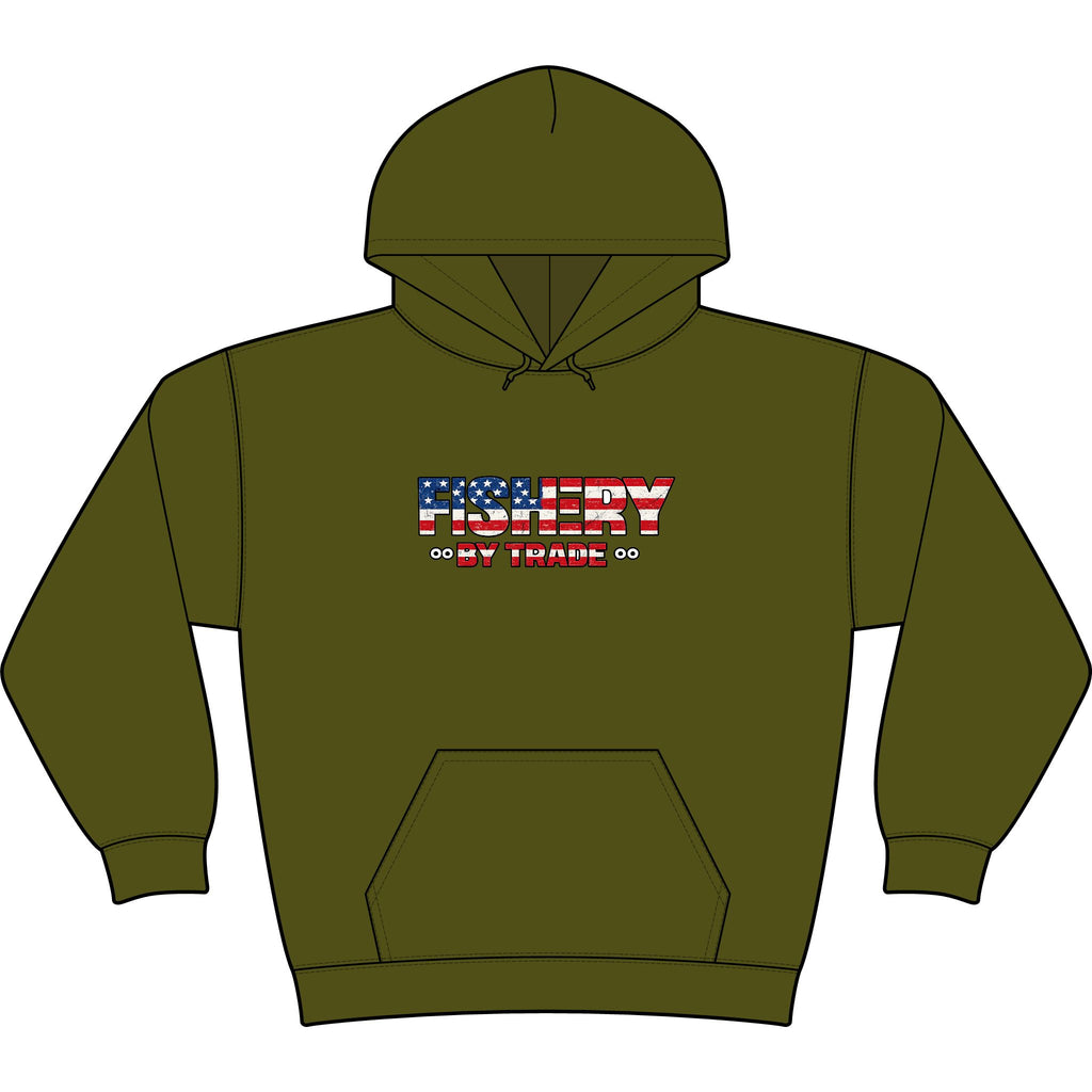 Fishing Hoodie — American Flag "Fishery" Heavyweight Hooded Sweatshirt