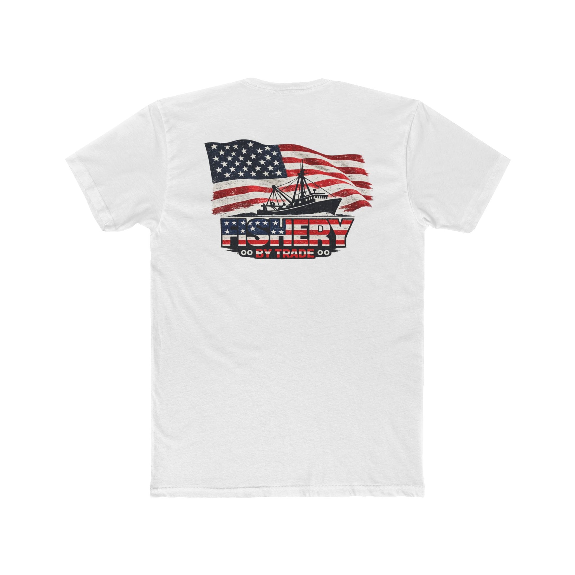 Fishing Tee – American Flag Shrimp Boat "Fishery Do My Farming?" Graphic Shirt