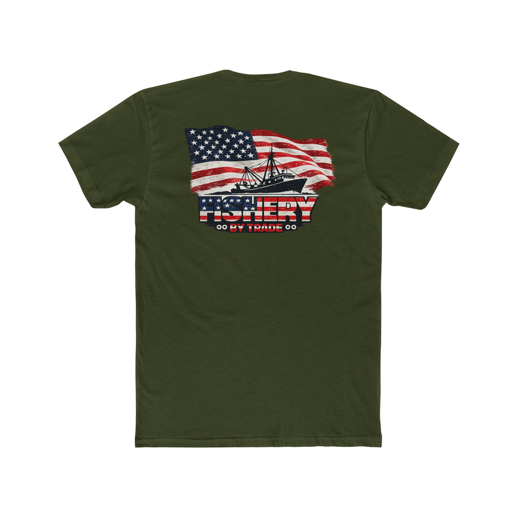 Fishing Tee – American Flag Shrimp Boat "Fishery Do My Farming?" Graphic Shirt