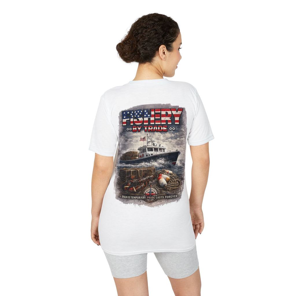 Fishing Boat T-Shirt — American Flag Fishery Graphic Tee for Anglers & Patriotic Outdoorsmen