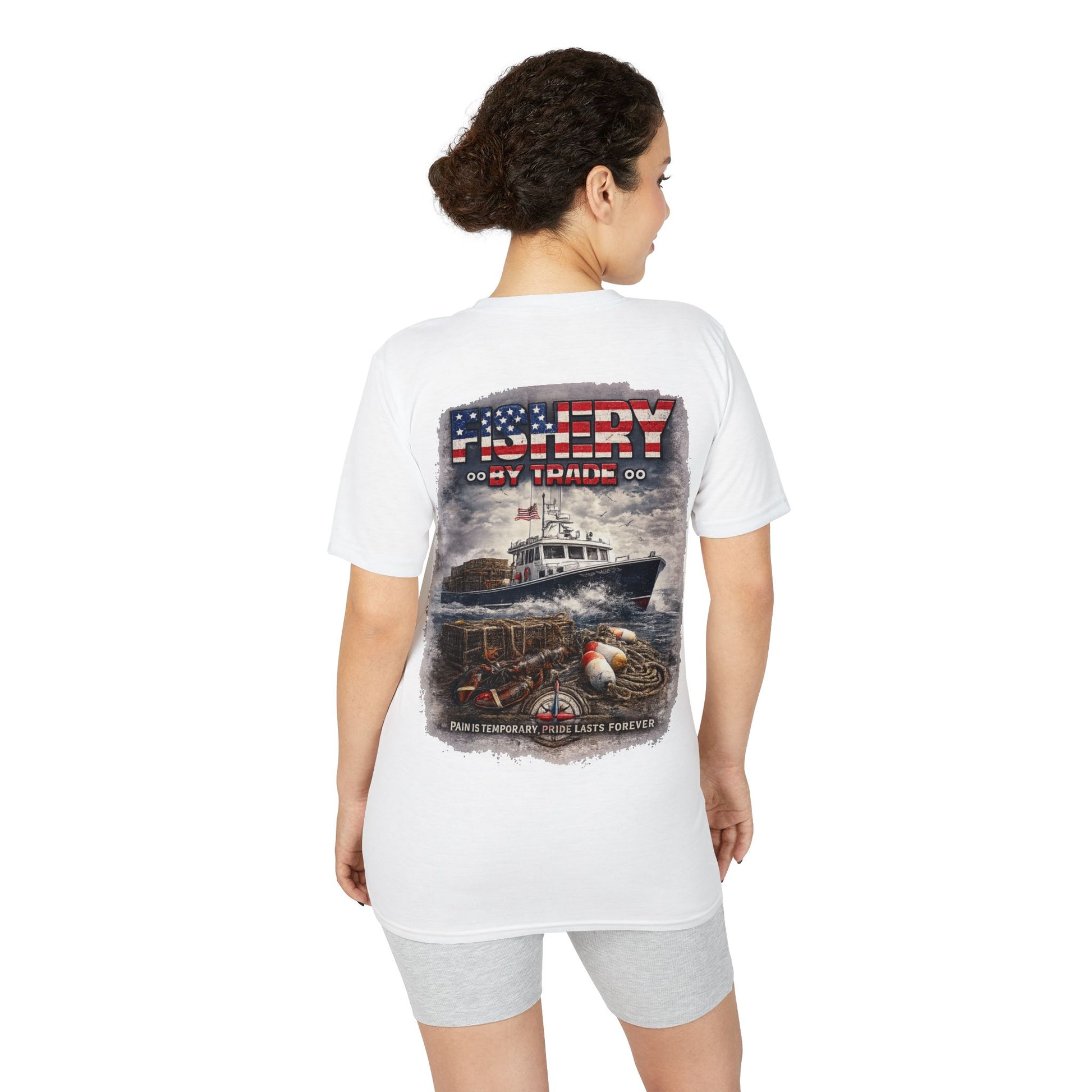 Fishing Boat T-Shirt — American Flag Fishery Graphic Tee for Anglers & Patriotic Outdoorsmen