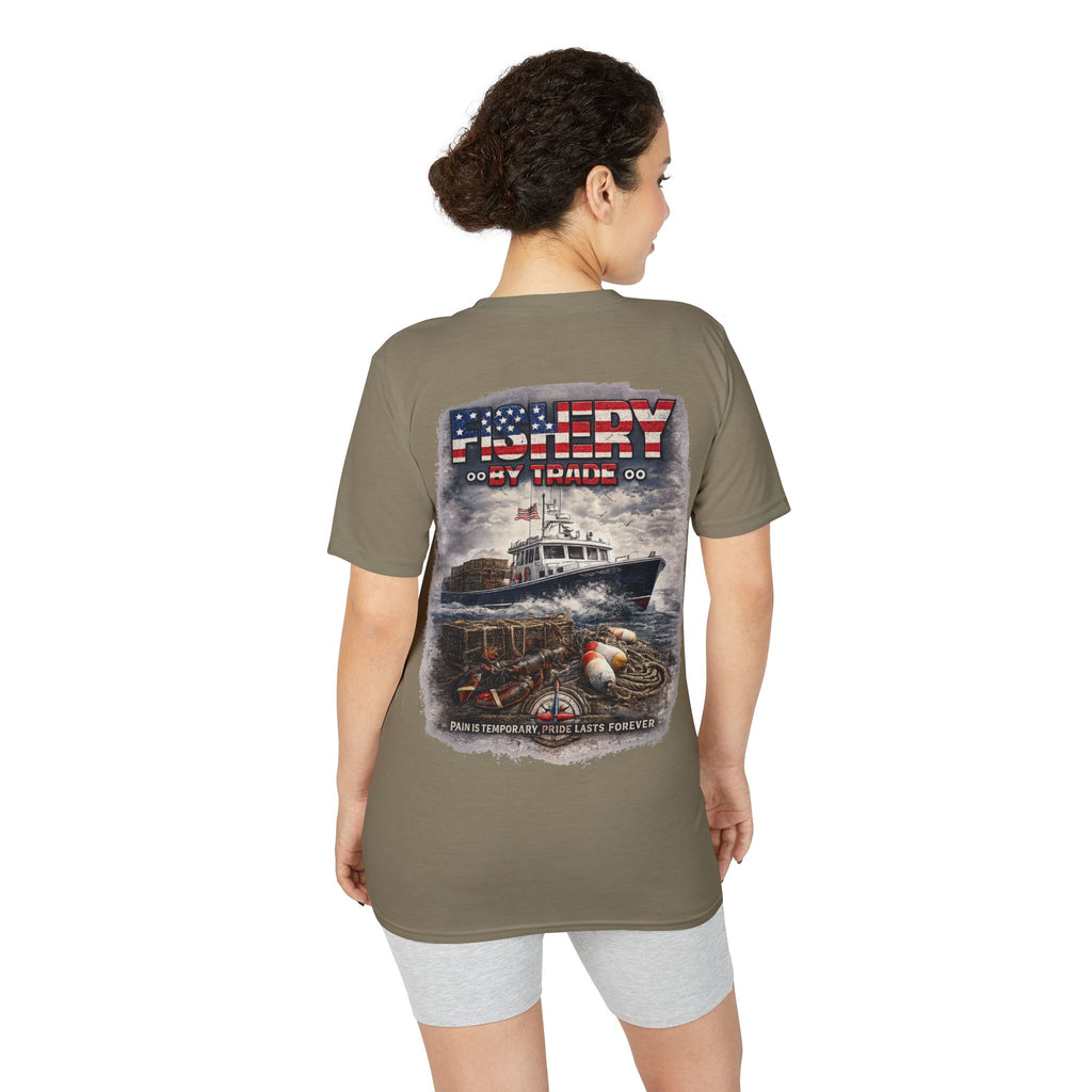 Fishing Boat T-Shirt — American Flag Fishery Graphic Tee for Anglers & Patriotic Outdoorsmen