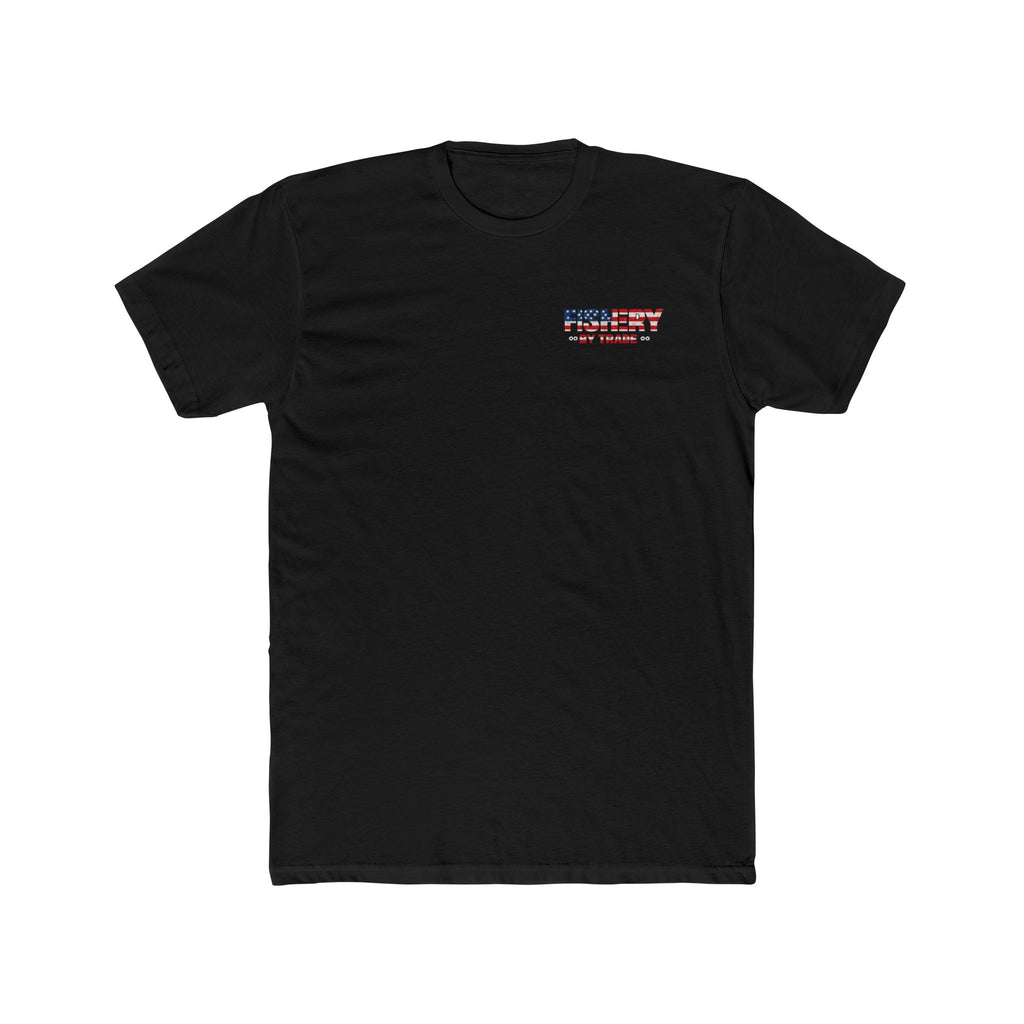 Fishing Tee – American Flag Shrimp Boat "Fishery Do My Farming?" Graphic Shirt