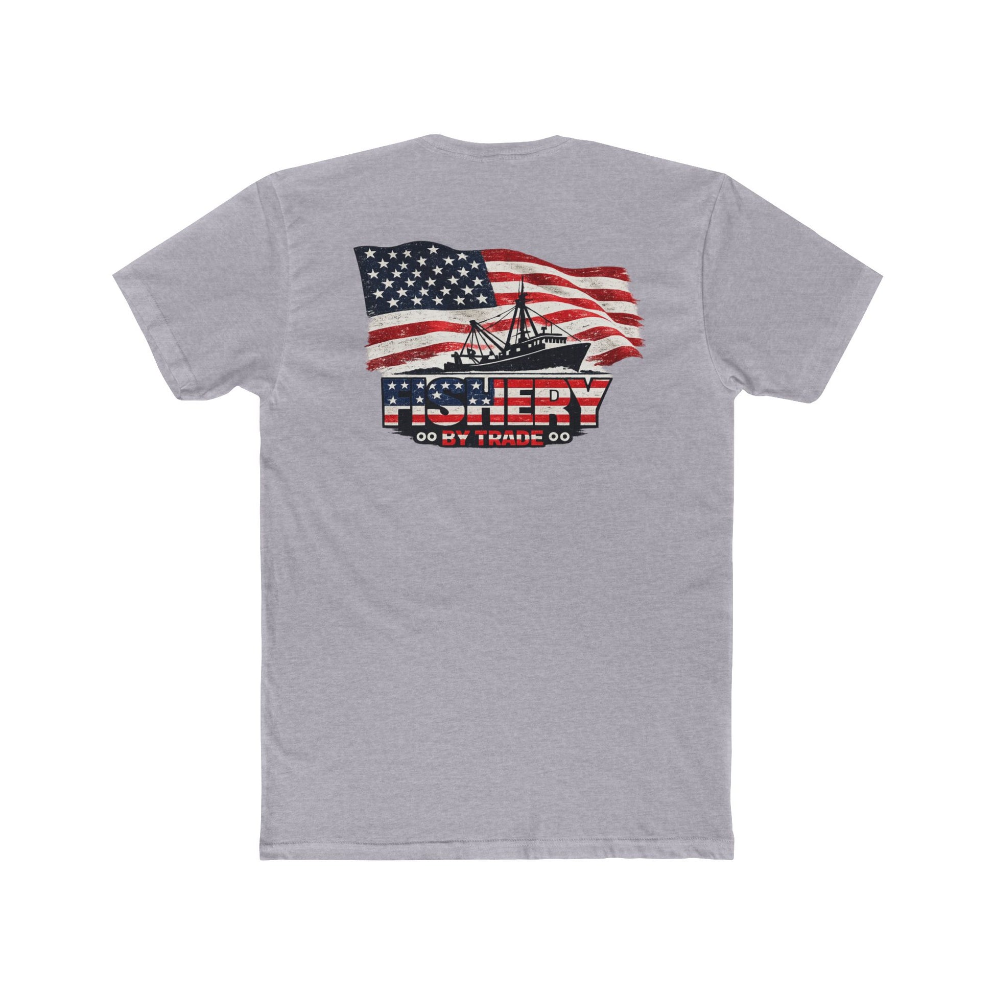 Fishing Tee – American Flag Shrimp Boat "Fishery Do My Farming?" Graphic Shirt