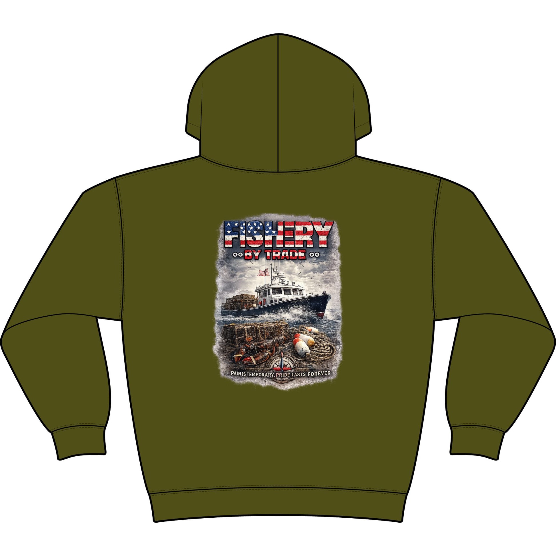 Fishing Hoodie — American Flag "Fishery" Heavyweight Hooded Sweatshirt