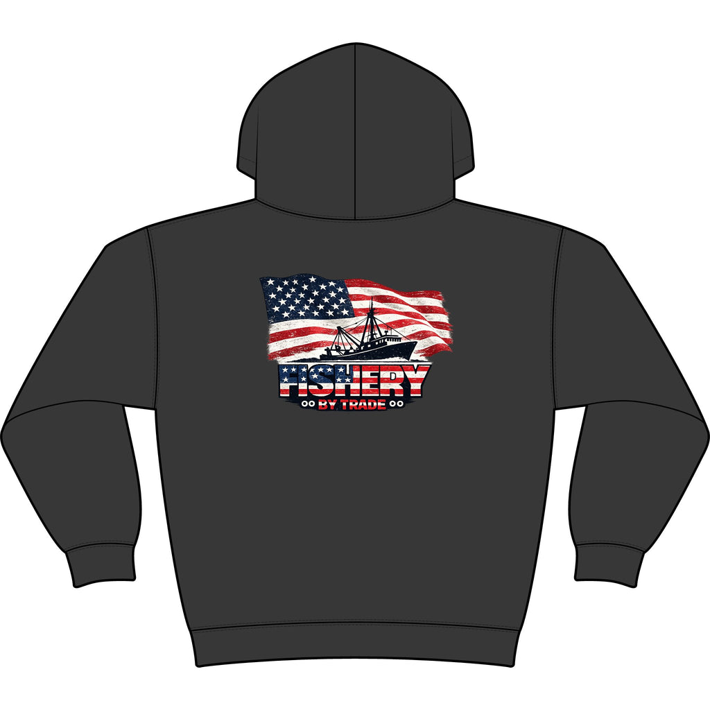 Fishing Hoodie - American Flag 'Fishery' Patriotic Fishing Pullover