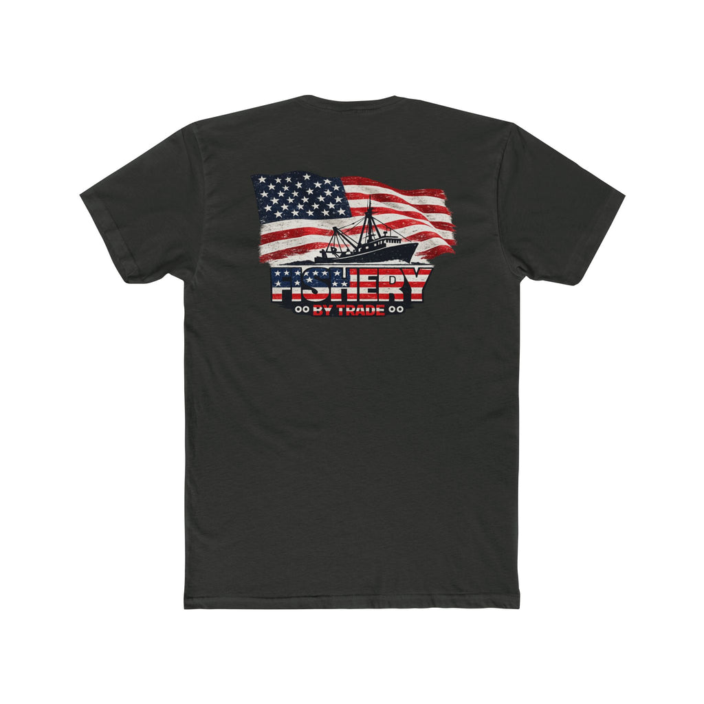Fishing Tee – American Flag Shrimp Boat "Fishery Do My Farming?" Graphic Shirt