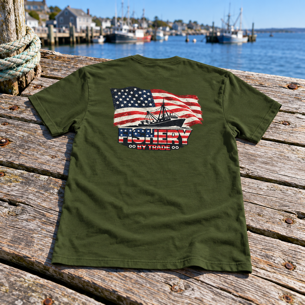AMERICAN HAUL COTTON FISHING T-SHIRT - MILITARY GREEN