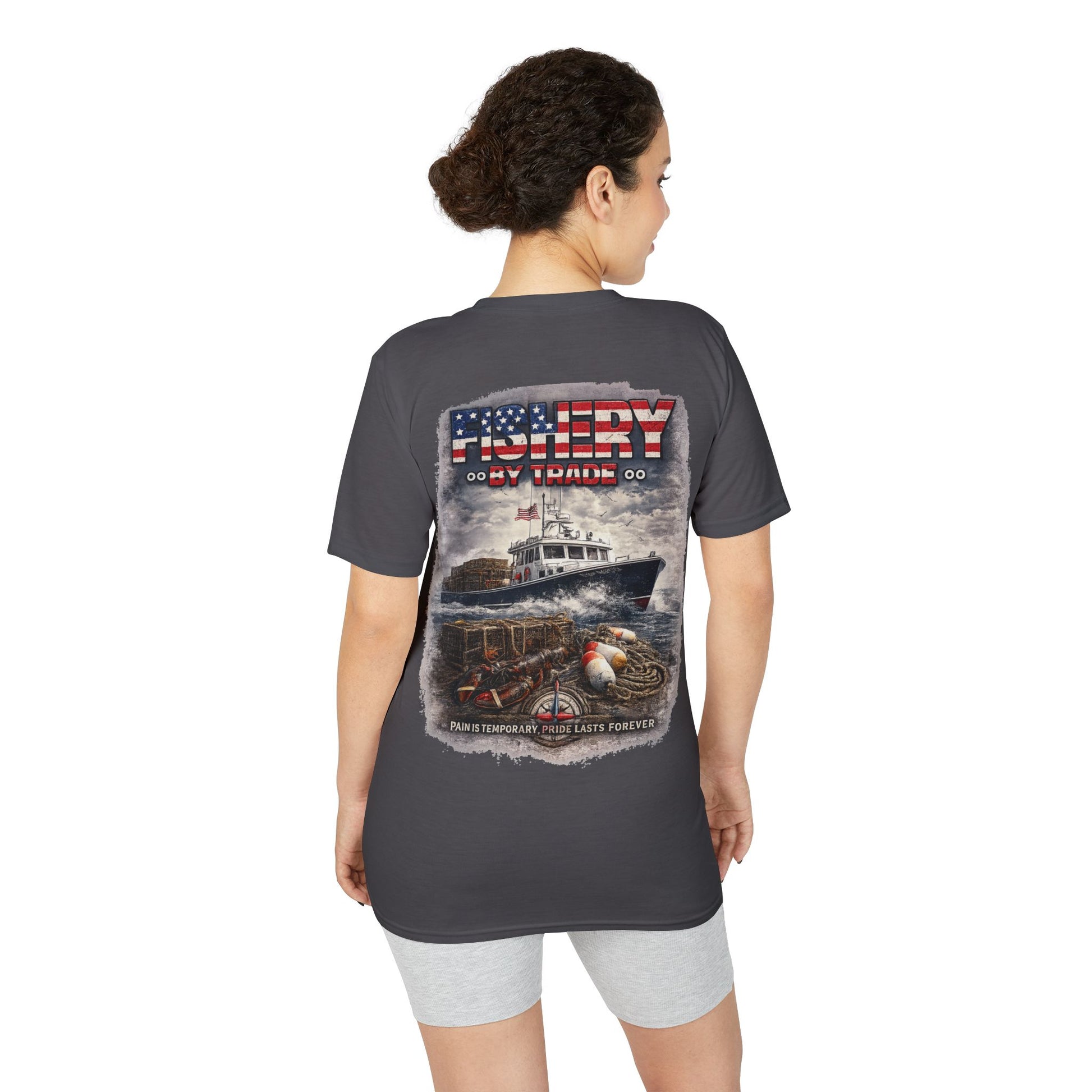 Fishing Boat T-Shirt — American Flag Fishery Graphic Tee for Anglers & Patriotic Outdoorsmen
