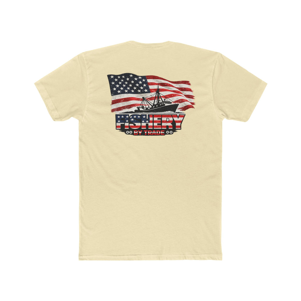 Fishing Tee – American Flag Shrimp Boat "Fishery Do My Farming?" Graphic Shirt