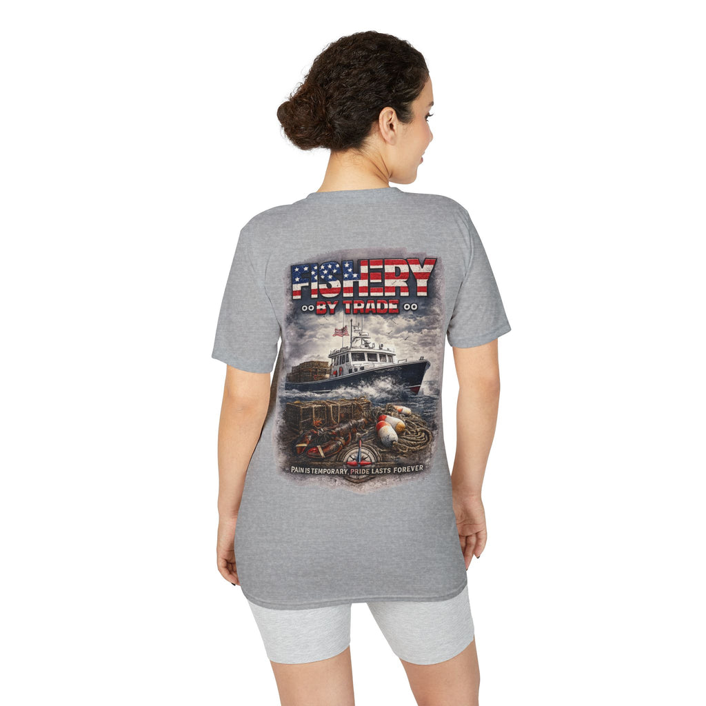 Fishing Boat T-Shirt — American Flag Fishery Graphic Tee for Anglers & Patriotic Outdoorsmen