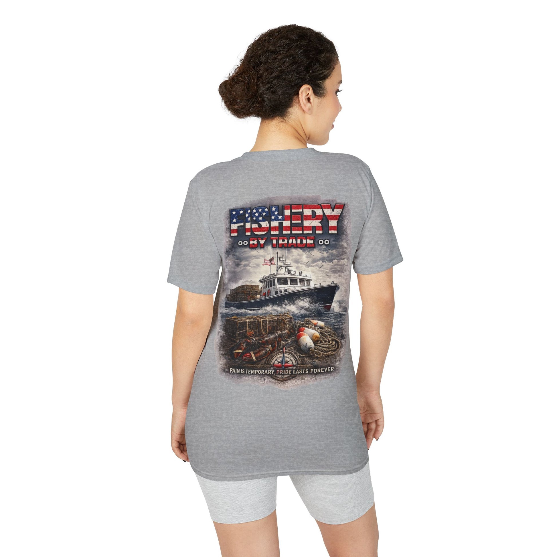 Fishing Boat T-Shirt — American Flag Fishery Graphic Tee for Anglers & Patriotic Outdoorsmen