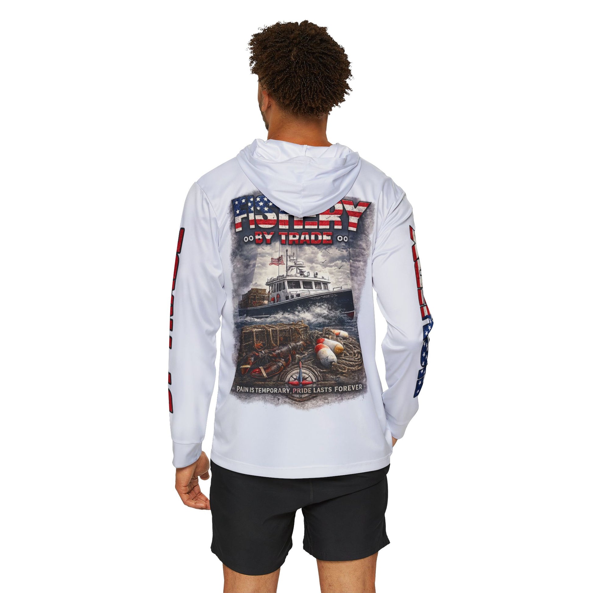Fishing Crew Warmup Hoodie — American Flag Trawler Graphic