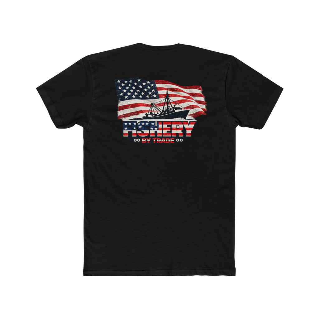 Fishing Tee – American Flag Shrimp Boat "Fishery Do My Farming?" Graphic Shirt