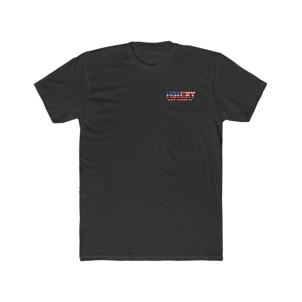 Fishing Tee – American Flag Shrimp Boat "Fishery Do My Farming?" Graphic Shirt